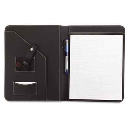 UNIVERSAL Universal 32660 Leather-Look Pad Folio- Inside Flap Pocket w/Card Holder- Black 32660